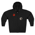 Halloween - Midnight Moon and Werewolf - Zip Hoodie — Retro Red Moon & Wolf Graphic Zip-Up