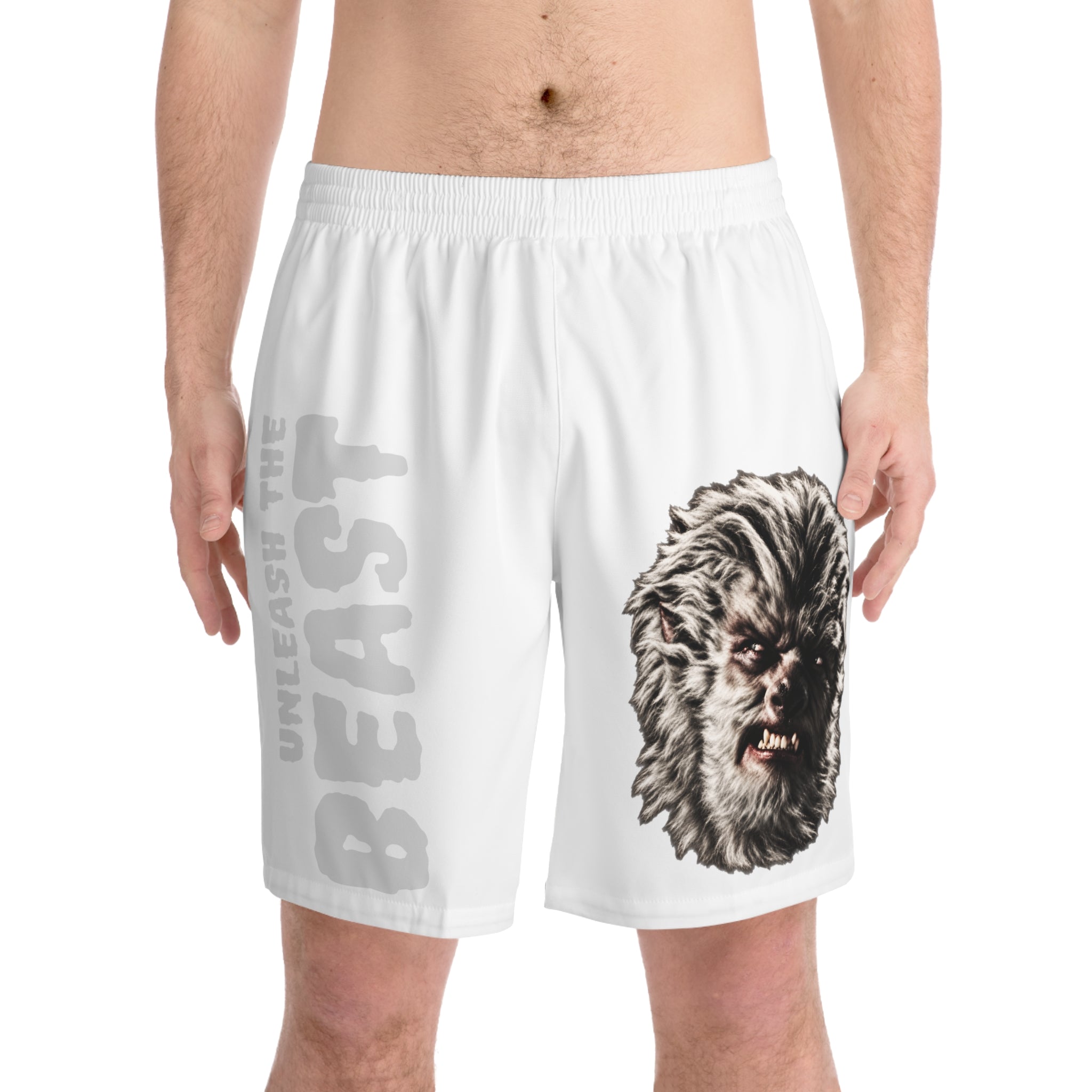 Halloween - Werewolf - Men's Beach Shorts — 'Unleash the Beast' Graphic Swim Trunks
