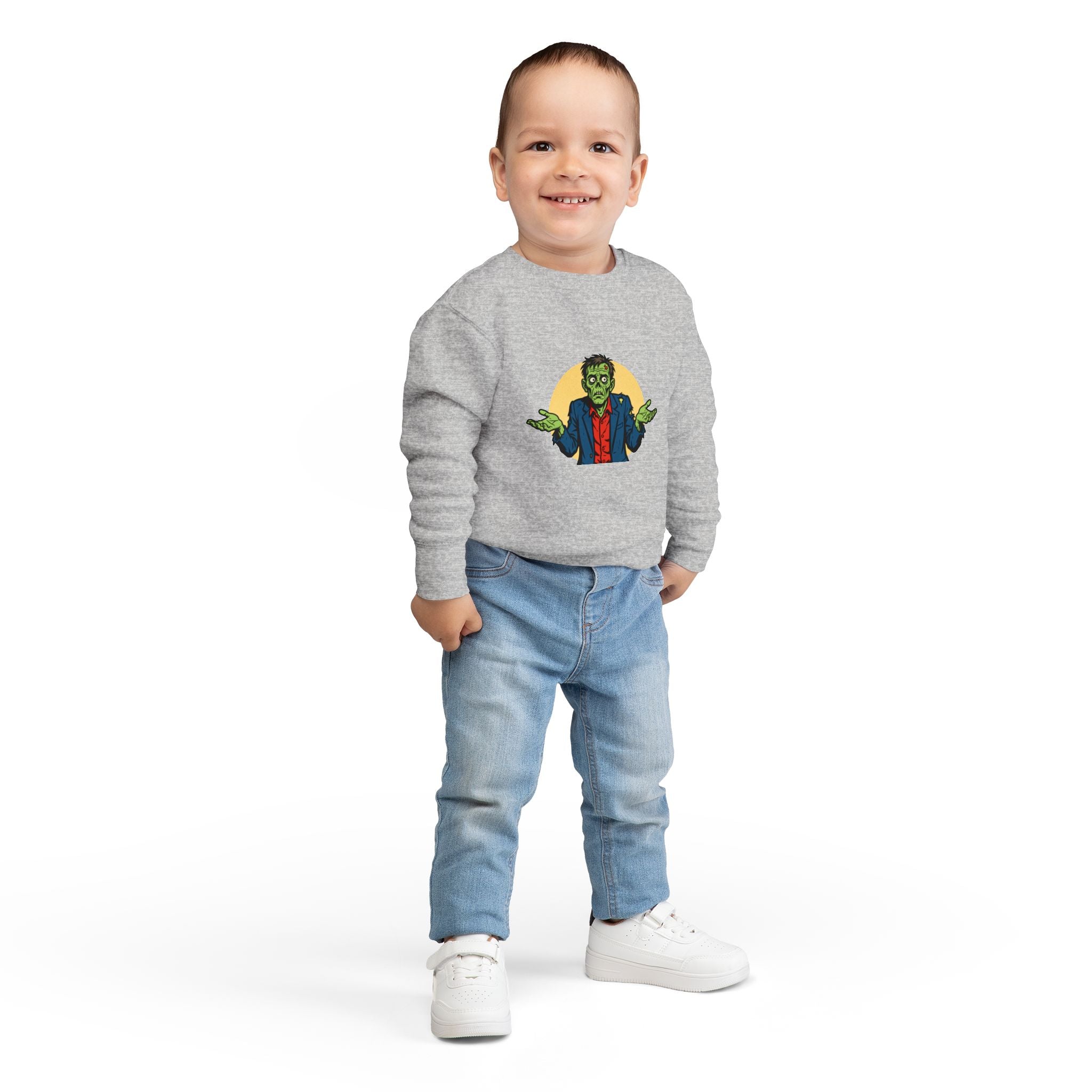 Halloween - Zombie Troubles - Kids Sweatshirt — Cute Shrugging Zombie Toddler Pullover