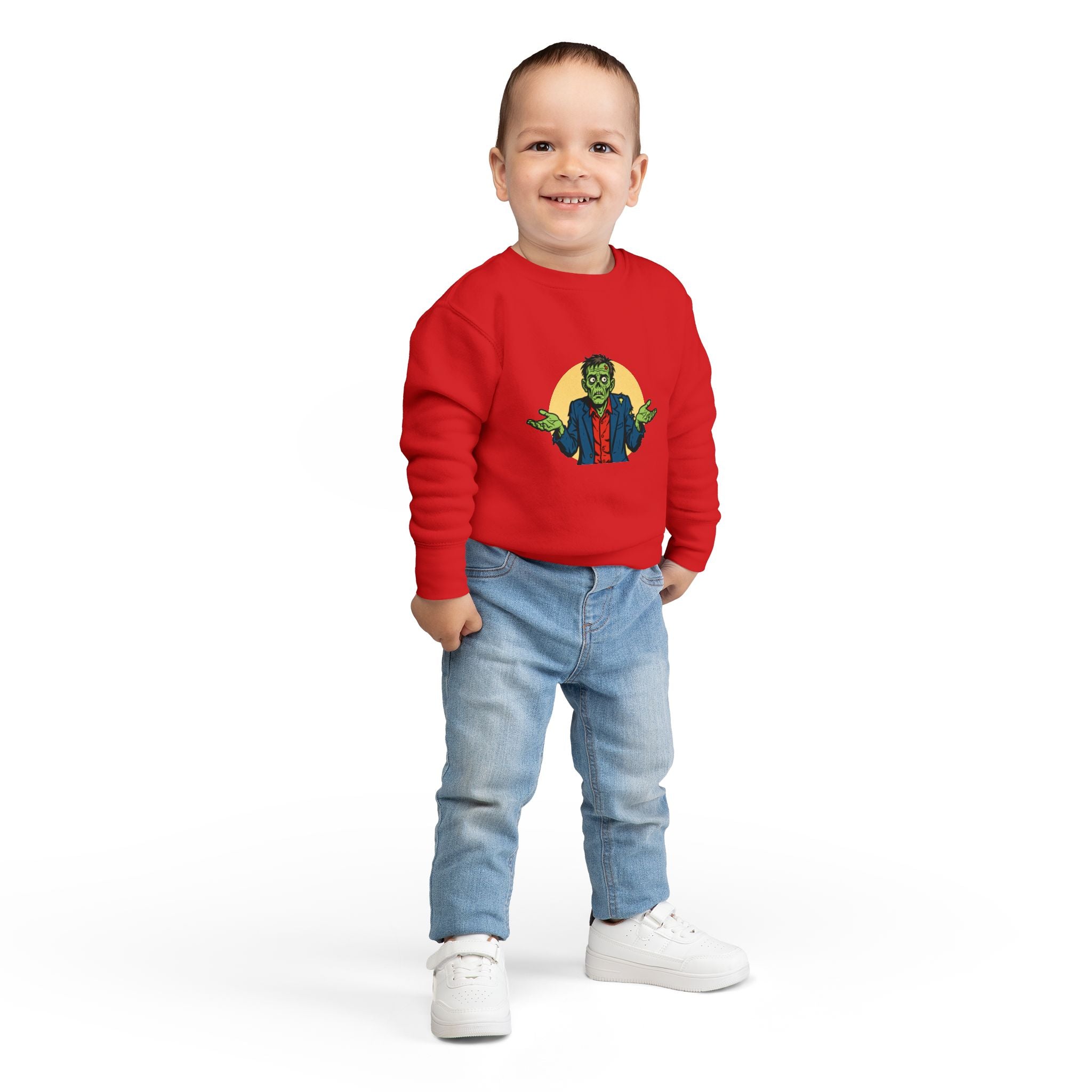 Halloween - Zombie Troubles - Kids Sweatshirt — Cute Shrugging Zombie Toddler Pullover
