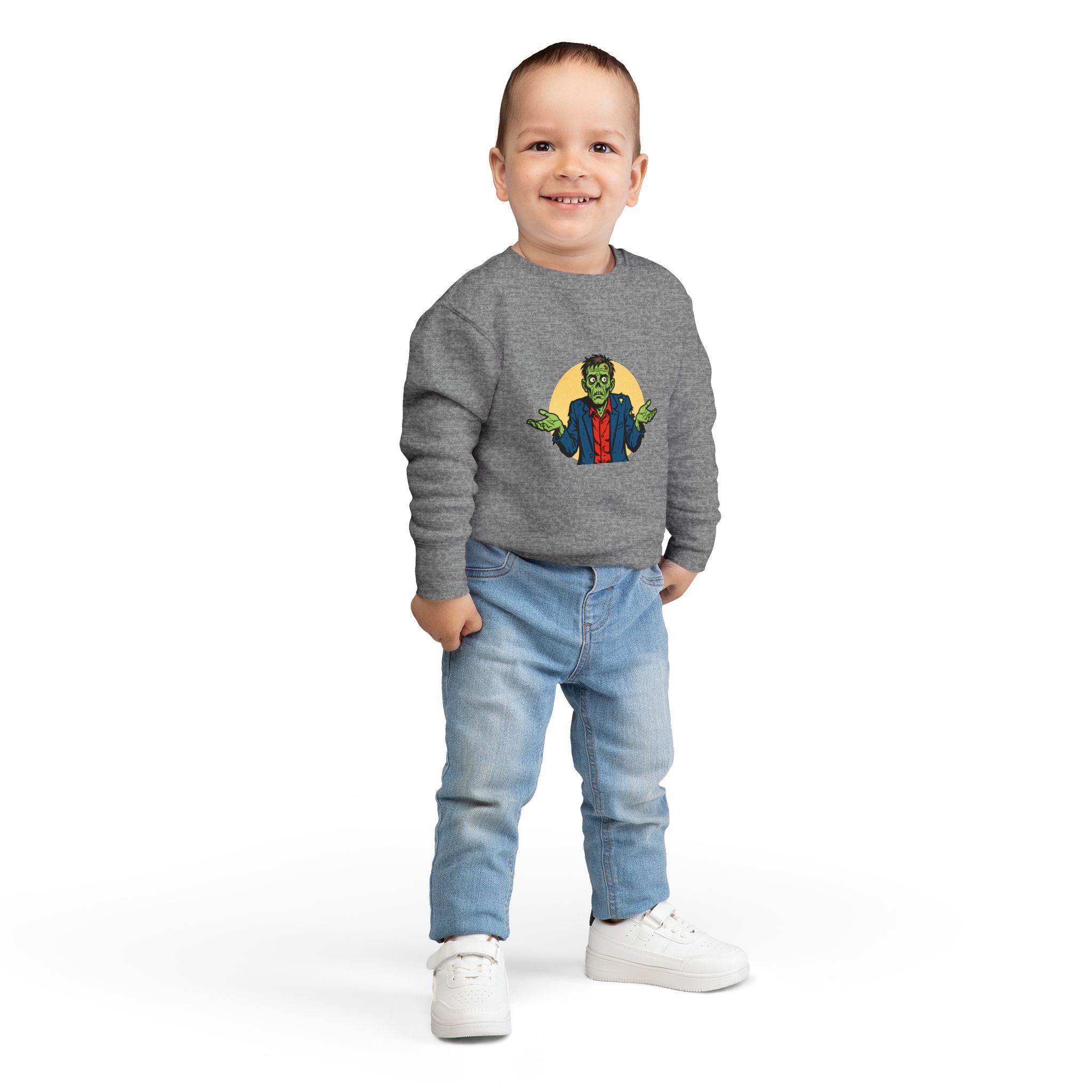 Halloween - Zombie Troubles - Kids Sweatshirt — Cute Shrugging Zombie Toddler Pullover