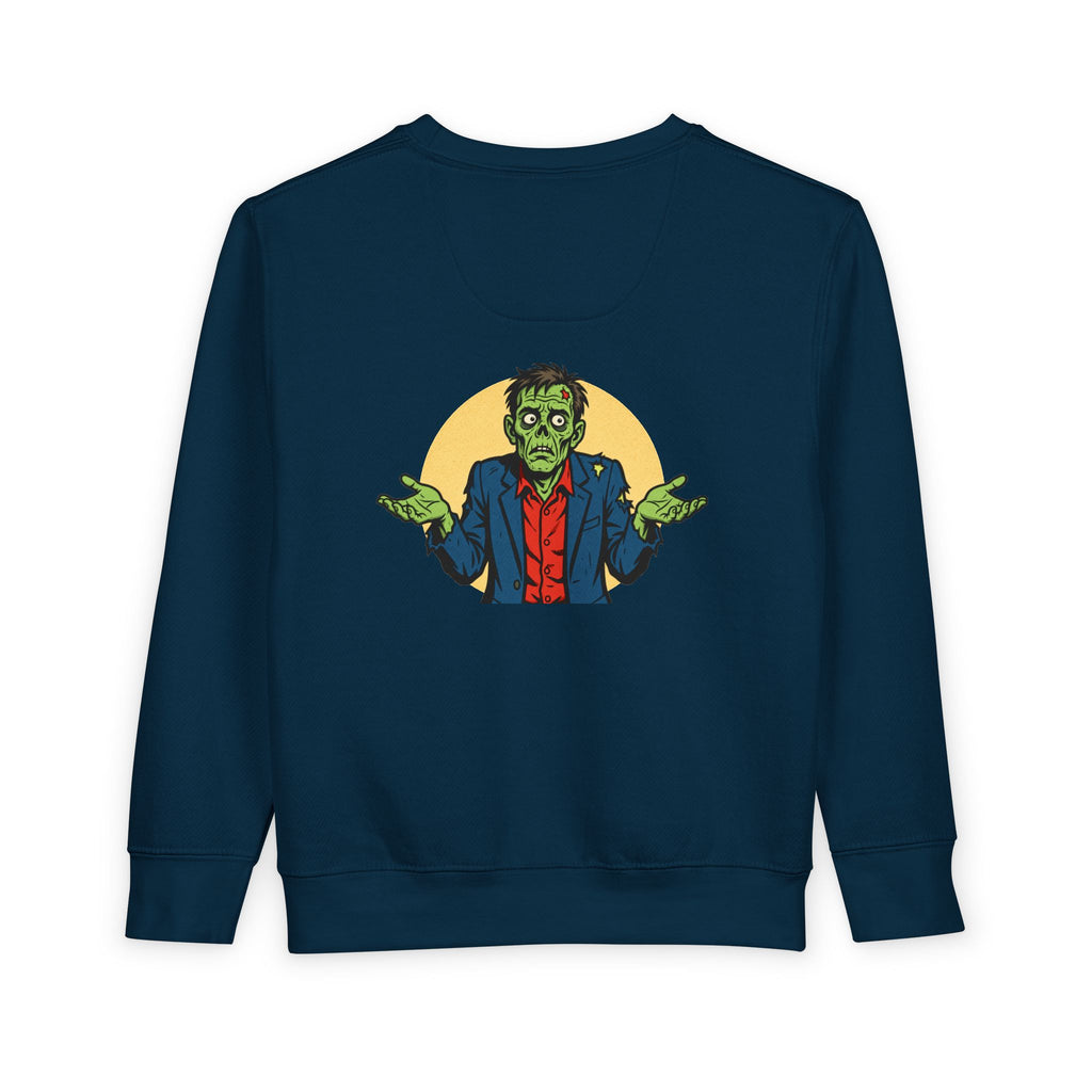 Halloween - Zombie Troubles - Kids Sweatshirt — Cute Shrugging Zombie Toddler Pullover