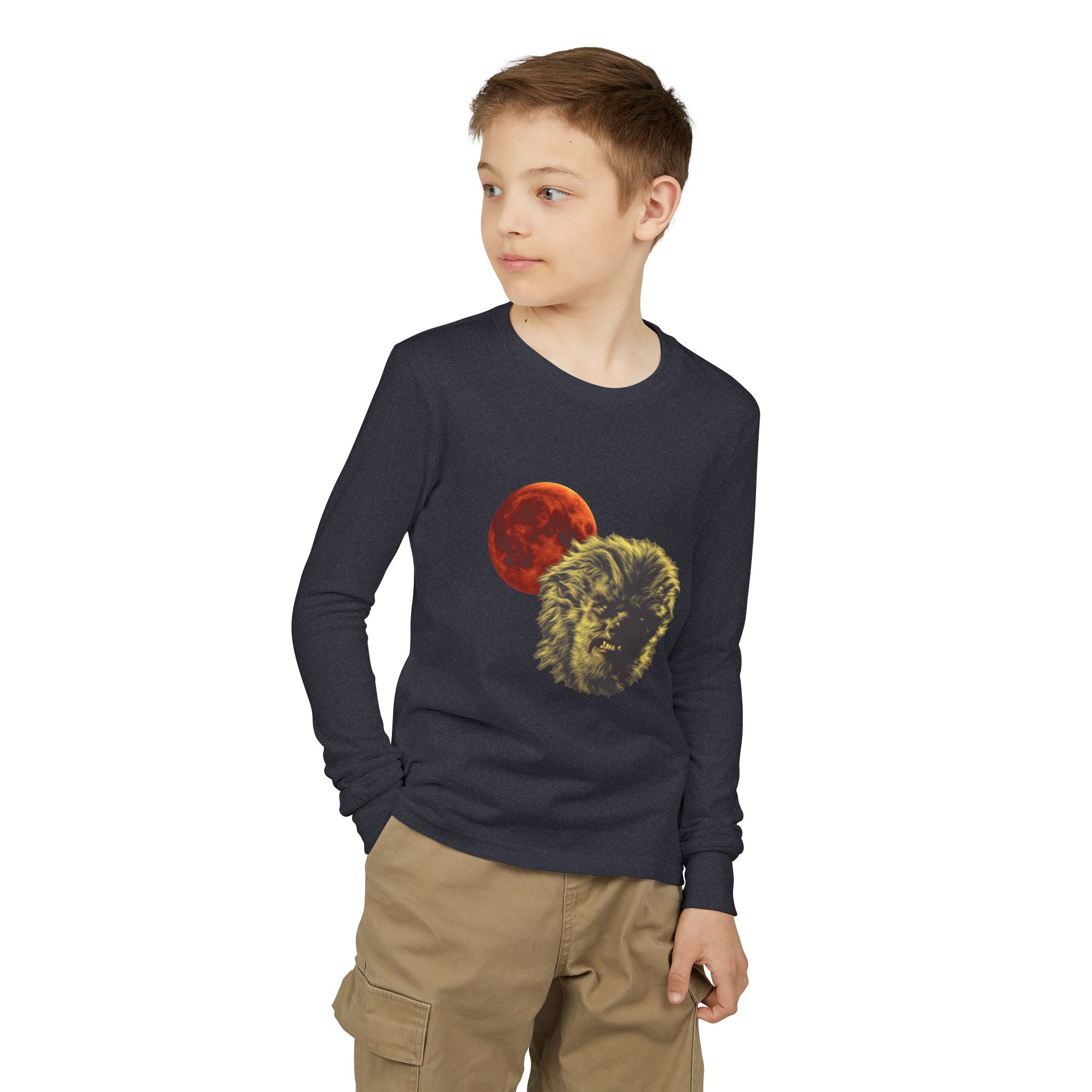 Halloween - Blood Moon and Werewolf - Youth Jersey Long Sleeve Tee